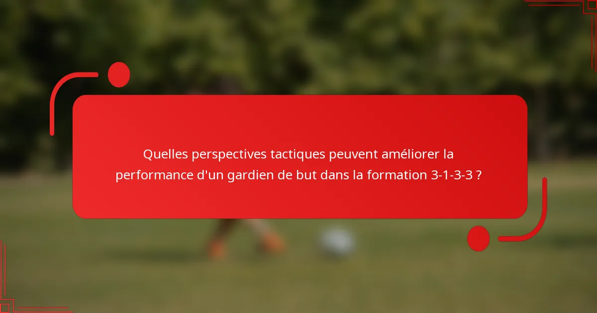 Quelles perspectives tactiques peuvent améliorer la performance d'un gardien de but dans la formation 3-1-3-3 ?